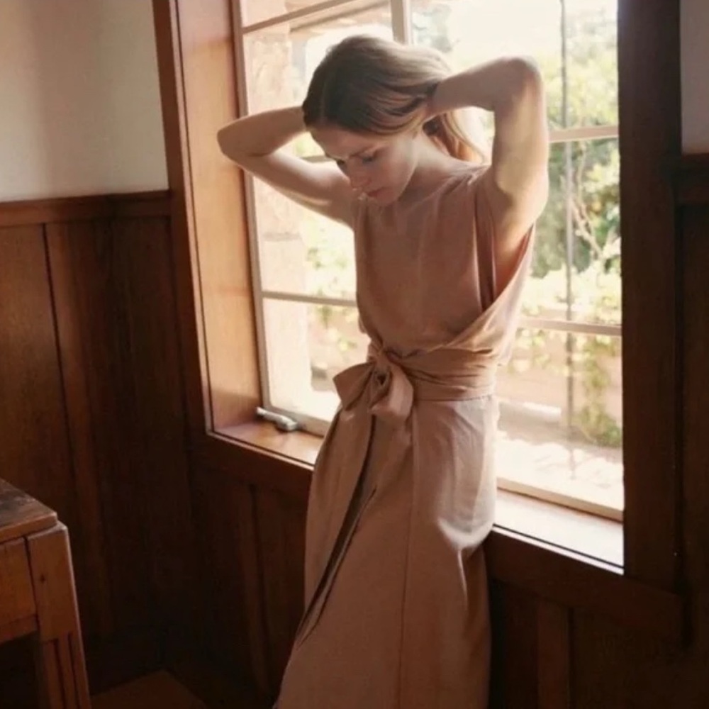 Doen Silk Market Wrap Dress in Toffee